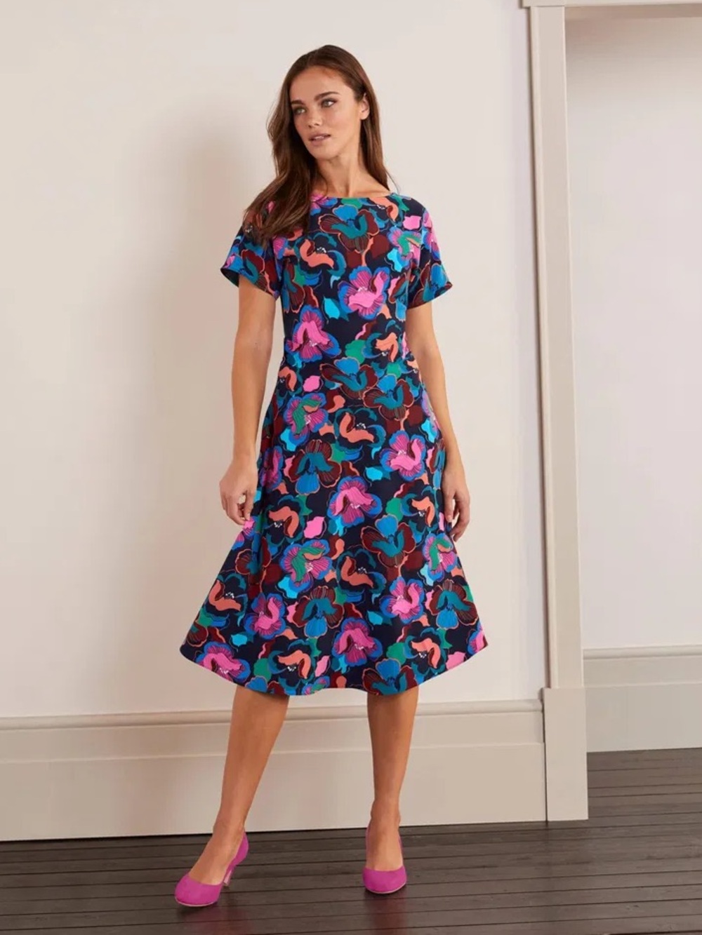 Boden Cynthia Midi Dress In Navy Chelsea Bloom Floral Size US 12
